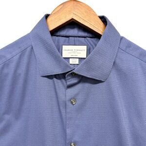 Charles Tyrwhitt Dress Shirt Mens 17.5 36 Blue Classic Fit Non-Iron Cotton Prepp